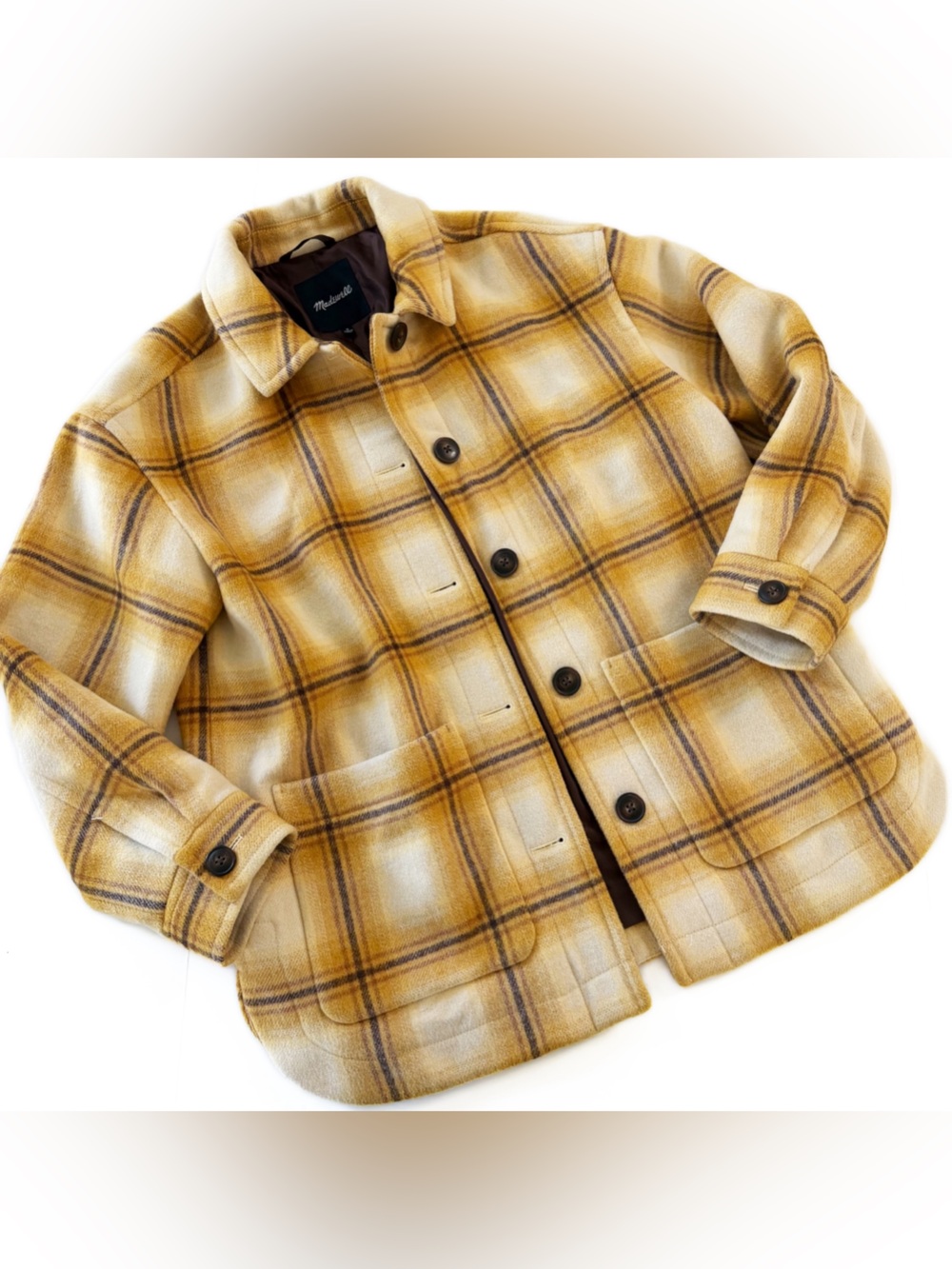 Madewell Walton Shacket Shirt Jacket Womens Medium Yellow Plaid Wool Blend